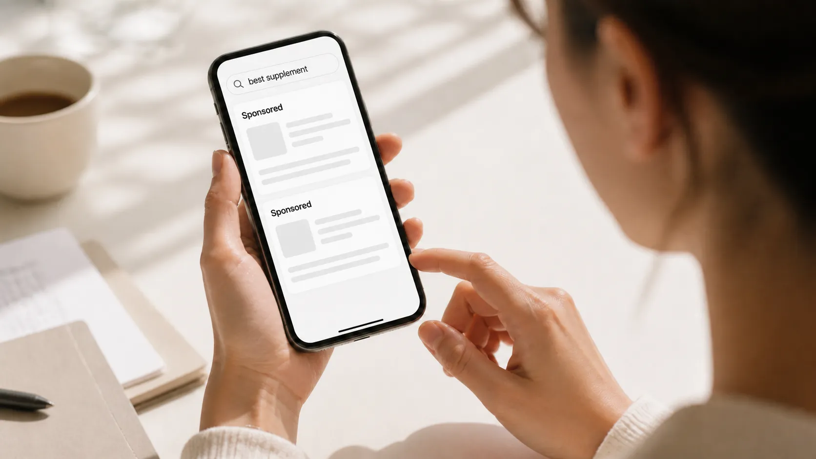 Mobile search for best supplement showing sponsored results